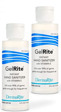 GelRite Instant Hand Sanitizer Gel 4 Ounce Travel Size - Rinse Free, Waterless - Moisturizing Formula Enriched with Vitamin E, 65% Alcohol, No Sticky Residue - Instant Germ Eliminator